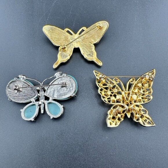 Vintage Butterfly Brooch Lot - Gold silver tone faux pearl rhinestone - Picture 2 of 6